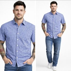 UNTUCKit Men’s Blue Gingham Short Sleeve Button Down Shirt Small